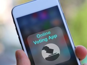 phone showing voting app