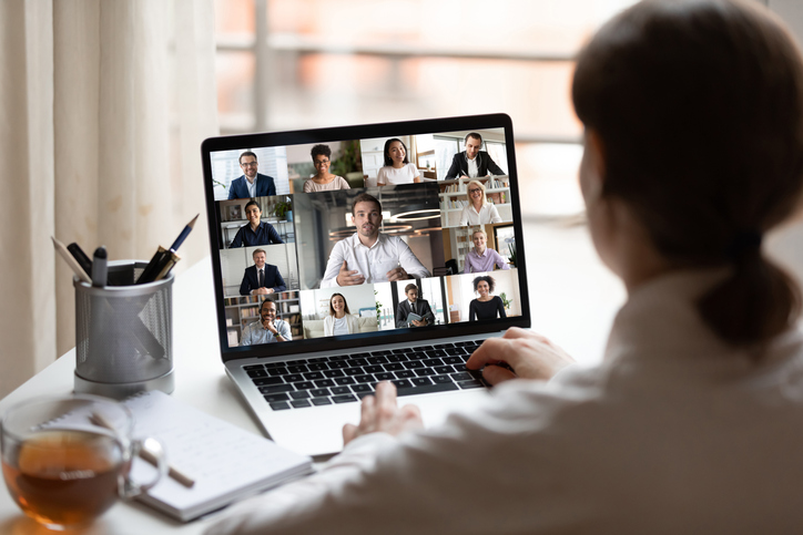 Person watching a virtual meeting