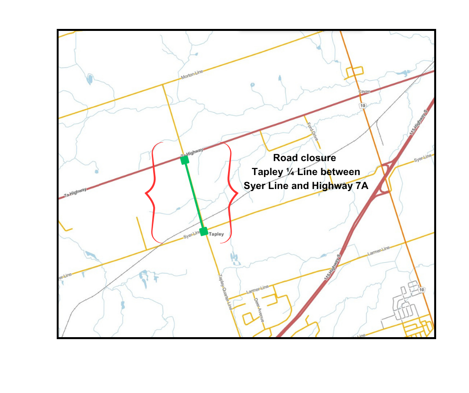 map of road closure for tapley quarter line