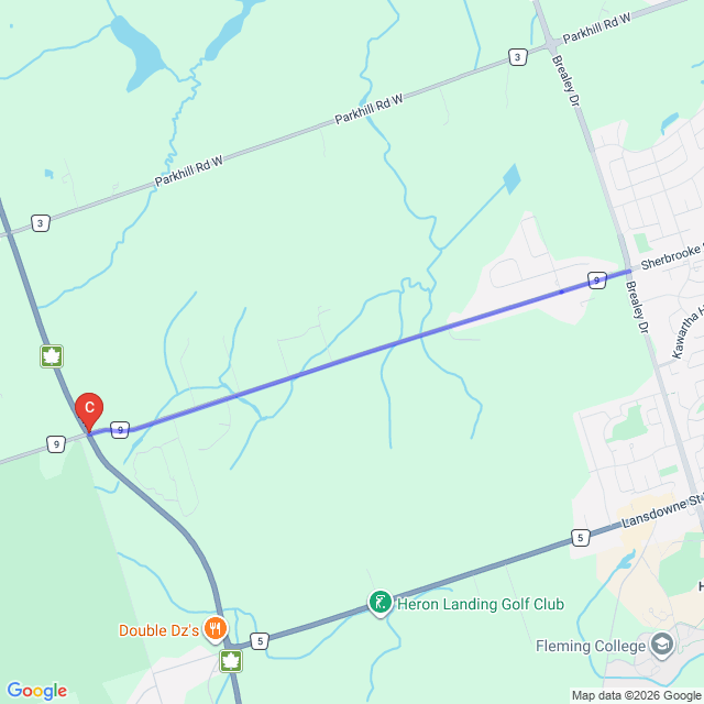Map of Road Closure: Sherbrook Street West from Highway 7 to Brealey Drive